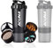 ACUNA Lot de 2 shakers protéinés de 600 ml - 3 couches de rangement pour suppléments et pilules - Bouteille mélangeur de protéines anti-fuite et sécurisée - Bouteille shaker pour supplément de gym