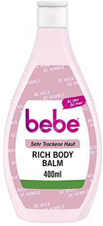 bebe Rich Body Balm (400 ml), lozione per il corpo ad assorbimento rapido con burro di karitè e cera d'api per pelle molto secca, delicatamente profumata e idratante