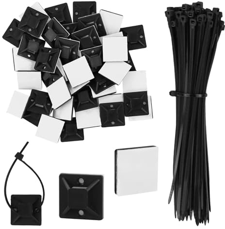 SZCXDKJ Kabelbinder, selbstklebende Kabelbinder-Basishalter mit Mehrzweck-Klebepads (schwarz, Nylon, 150 mm, 18 mm), für Heimbüro, 100 Stück