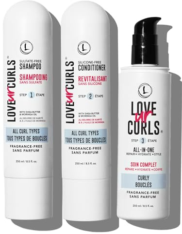 Love Ur Curls Doftfritt schampo- och balsam set med Curl stylingkräm, 3-stegs reparationssystem, 200 ml