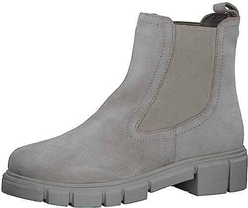 MARCO TOZZI Damen Chelsea Boots aus Leder mit Absatz, Grau (Taupe), 39