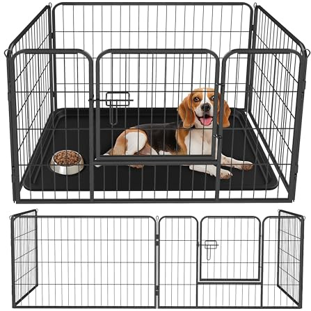 QRDA Recinto per cuccioli Recinto per cani in metallo Recinto per animali con cancello Recinto per cani pieghevole con griglia 4 pezzi