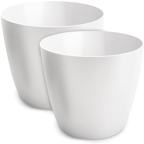 TULMERO Blomkruka matta, planteringskruka av ytterkruka plast dekorativ kruka för, stora och små växter, set om 2 blomkrukor, blomkruka örtkruka 2-pack) vit, o 18 cm