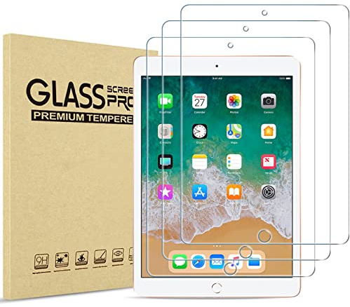 ProCase Displayschutzfolie Schutzglas für iPad 9,7” 6./5. Gen & Air 1/2 | aus gehärtetem Glas mit 9H-Härte, 3 Stück im Set, passend für iPad 5./6. Gen, iPad Air/Air 2, iPad Pro 9,7 Zoll