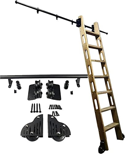 ZMYJTO Hardware für Bibliotheksschiebeleiter Rollleiter-Hardware-Kit (Keine Leiter), Schienen-Kit für Schiebetüren für Scheunentore, Leiter-Aufhänger-Schienensystem, Rutsche mit Bodenrollen (Size :