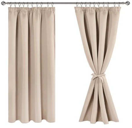 JIUZHEN Blickdicht Vorhänge mit Kräuselband Verdunklungsvorhänge Gardinen | Verdunklungsgardine Hitzeschutz Wohnzimmer für Schlafzimmer Kinderzimmer Thermovorhang Beige, H145 x B140 cm,2er Set