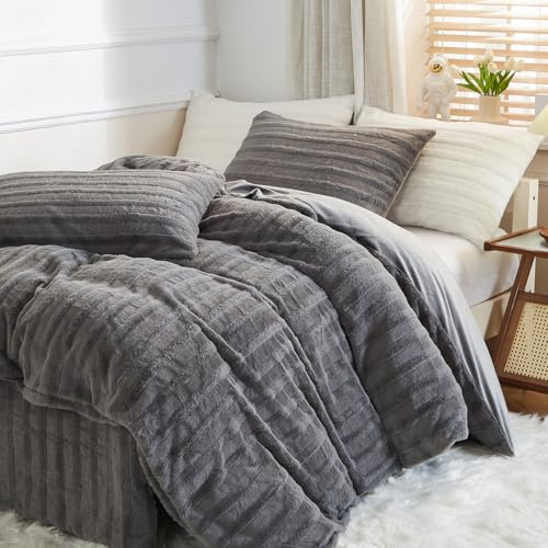 Nayoroom Plüsch Bettwäsche 135x200 Grau Winter Warme Flauschig Fleece Bettbezug und Kissenbezug 80x80 cm Oeko-Tex Zertifiziert Super Weich Winterbettwäsche Set Reißverschluss
