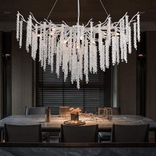 AHXIAOZN Modern Kronleuchter Kristall Leuchte,Luxus Kristall Pendelleuchte,Dimmbar Kristall Hängeleuchte,für Esszimmer, Küche, Wohnzimmer, Schlafzimmer, Flur, Café,Bar（Silber，120cm）