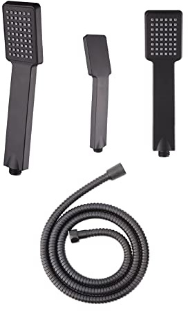 Pommeau de douche universel 1 mode noir mat avec tuyau de douche 1,5 m mince carré haute pression pommeau de douche pluie à main économie d'eau