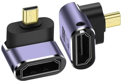 PNGKNYOCN ángulo Recto 8K Micro HDMI Adaptador, 2-Pack 90 Grados hacia Abajo Curva Micro HDMI Macho a HDMI 2.1 Hembra bidireccional Conector Convertidor Soporte 8K @ 60Hz HDTV (Down Bend)