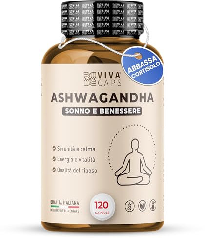 Ashwagandha pura alto dosaggio 1200mg per abbassare il Cortisolo 120 Cps, Ashwagandha capsule per stanchezza e stress - Made in italy