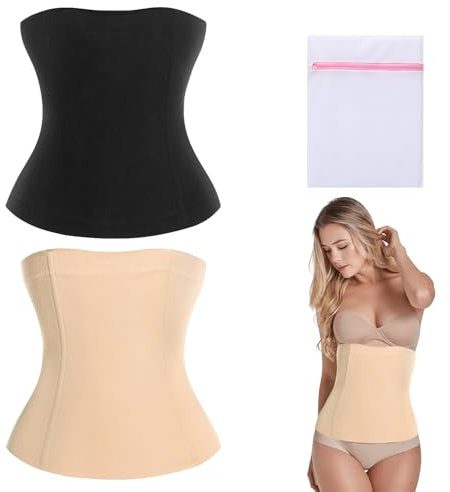 KASURE 2 PCS Waist Trainer for Women, Corset Shapewear, Tummy Control Body Shaper, Black + Skin Color, Seamless Shapewear for Women (XL-XXL)