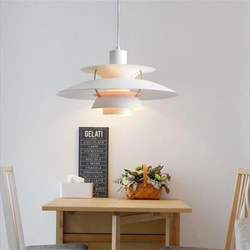 TZSMUM Moderne Pendelleuchte Kreativer Minimalistische Kronleuchter Dänemark Design Hängeleuchte E27 Glühbirne Für Esszimmer Wohnzimmer Küche Restaurant Lagern Kaffee Schmücken (Weiß+Rosa,40CM)