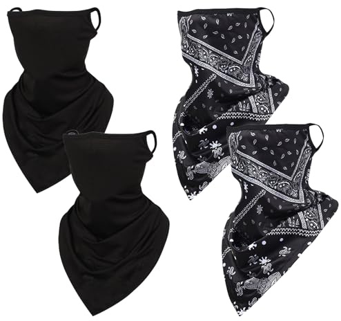 UILYNIU 4 Stück Multifunktionstuch Gesichtsmaske Elastische Schlauchtuch Mundschutz Maske Halstuch Kopfbedeckung Sonnenschutz Maske Balaclava Loop-Schal für Laufen Wandern Yoga (Schwarz)