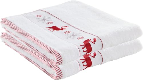 Erwin Müller Handtuch 2er-Pack Walk-Frottier weiß/rot Größe 50x100 cm