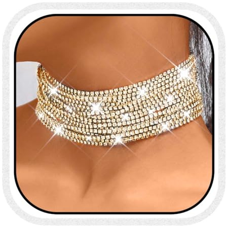 Reaky Choker-Halsketten, silberne, mehrreihige Halskette mit Strasssteinen, funkelnde Halsketten, Schmuck für Damen (Gold)