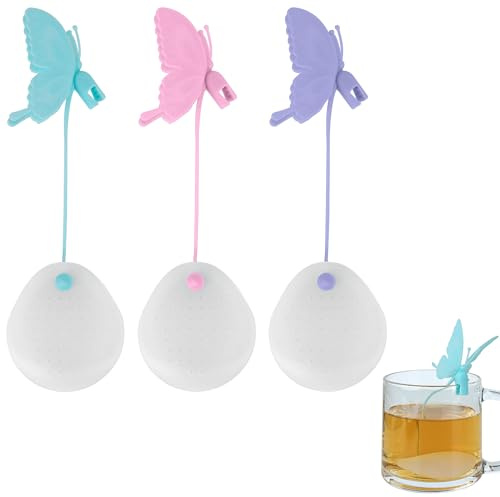 Biiange Coladores de té de silicona, colador de hojas de té de silicona, infusor de té de hojas sueltas en forma de mariposa, infusor de té de silicona reutilizable, para tazas de vidrio, tazas de té,