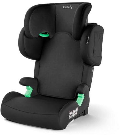 Babify FlexiFit Premium Silla de Coche para Bebés ISOFIX - para Niños 3-12 Años (15-36 kg), ECE R129, Reposacabezas 11 Posiciones, Respaldo Ajustable, Laterales Extensibles, Diseño Plegable, Negra