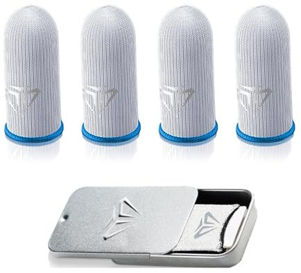 Fleymu 4 Pièces Manchons Doigt Gaming Anti-Transpiration - pour Jeu Mobile/Tactile (PUBG, Fortnite) - Fiberglass Silver 0.23mm avec Conductivité Électrique et Boîte Métal
