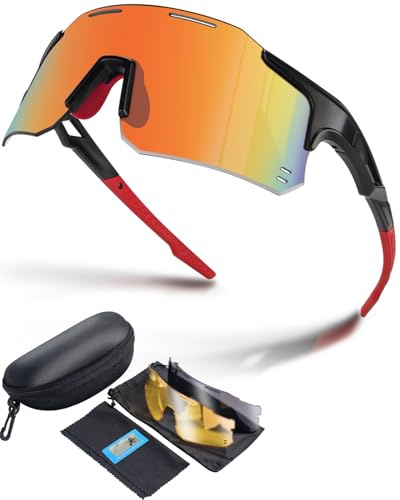 Winyoher Fahrradbrille Herren-Leicht Sportbrille Damen-UV400 Sport Sonnenbrille,Winddicht Rennradbrillen Schnelle Brille,Laufbrille mit 3 Austauschbare Linse für Radfahren Fahrrad Laufen Angeln