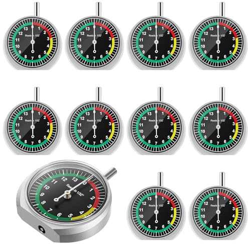 Tallew 10 Pcs Tire Tread Depth Gauge in 32nds Dial Type with Color Coded Easy Reading Tire Tread Gauge Professional Tool for Motorcycle Car Truck Bus, Silver