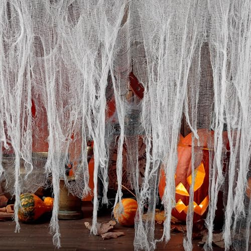 0.76x7.6M Halloween Dekoration Gaze -Gruseliger Stoff - Käsetuch Halloween Dekorationen für die Türen Hallen,Duschvorhänge,Veranden,Decks,Fenster,Tore,Deko Prop (Weiß)