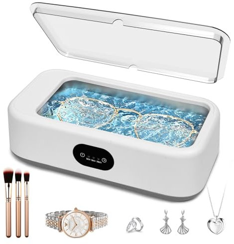 Newthinking Ultrasonic Jewellery Cleaner, 49000Hz Ultrasonic Glasses Cleaner with 3 Timed Modes, 360° Deep Cleaning Silver Jewelry Sonic Cleaners Machine for Glasses, Rings, Watches