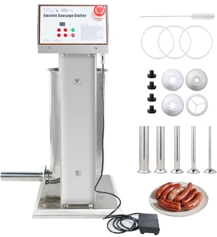 Hakka 12L Electric Sausage Stuffer Machine, 25lb Commercial Sausage Maker Machine with 4 S/S Funnels Automatic Stainless Steel Vertical Sausage Filling Maker