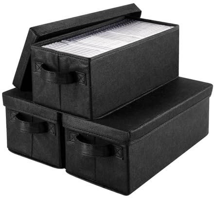 TOWEBOORY 3 Stück CD Aufbewahrungsbox, DVD Aufbewahrungsbox Stapelbarer CD Aufbewahrungsbehälter für 45 CDs Faltbarer DVD Behälter mit Deckel für 20 DVDs, CD Boxen Aufbewahrung für Haus und Auto