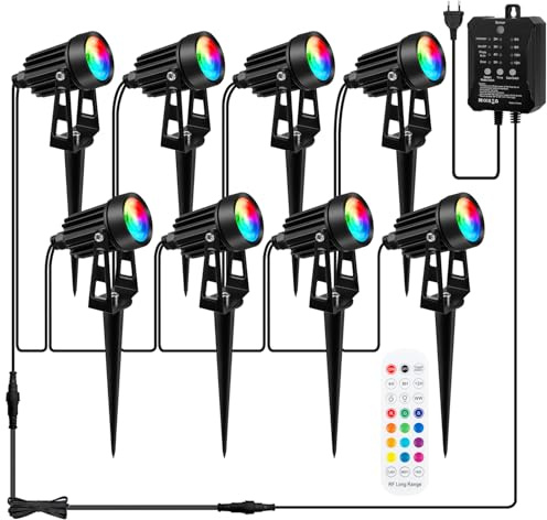 KWODE RGB Gartenbeleuchtung LED außen mit Fernbedienung, Timer, Strom, 3W dimmbar Gartenstrahler 8 Stück，IP65 Wasserdicht und Sensorfunktion für die Außen, Garten, Terrasse, Baum