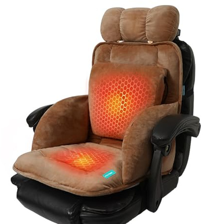 USB Heated Seat Cushion,Lumbar Support Heated Seat Pad with Armrest for Office Chair,Ajustable Backrest Warm Pillow for Long Sitting (Brown)