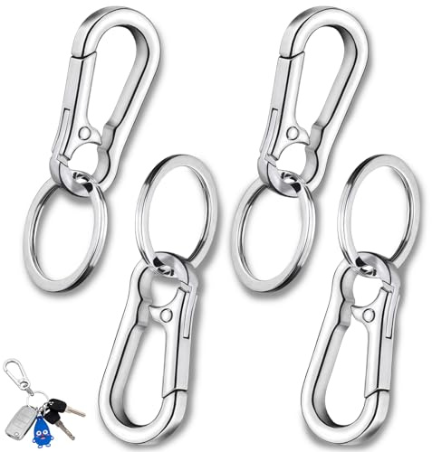 AzureRay 4 Piezas Llavero Metálico con Mosquetón, Mosquetón Desmontable, Ganchos de Liberación Rápida y Anillas - Llavero Mosqueton, Mosquetones Pequeños, Argollas para Llaveros