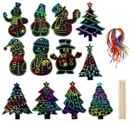 YUVKIN 24 Pezzi Carte Scratch Art Natalizie Decorazioni Appese, Magico Carta da Grattare Ornamenti Natalizi Fai-da-te Giocattolo Creativo per Bambini Regali di Natale (Arcobaleno)