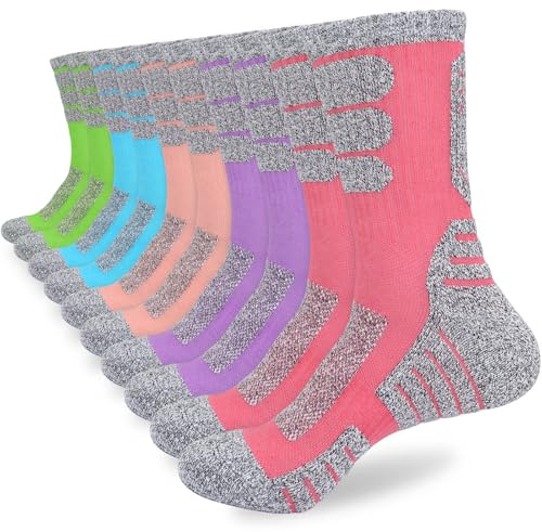 ouhos 5 Pairs Womens Cushion Hiking Walking Work Socks, Anti Blister Thick Winter Thermal Cotton Crew Socks, Warm Sports Socks with Arch Support, UK Size 4-7