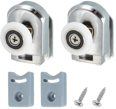 QUARKZMAN 23 mm Roulettes De Porte De Douche, Roues De Guidage Simple Pour Portes De Douche Poulies Guides En Plastique Avec Bloc Anti-Collision & Vis Pour Portes 4-6mm Argent 2 Pcs