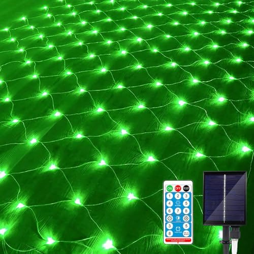 KINGCOO Solar Lichternetz Außen, Wasserfest LED Netz Solar Mesh Lichtervorhang Lichterkette Fernbedienung 8Modi für Schlafzimmer Weihnachten Garten Party Hochzeit Fenster (Grün, 3x2M 192LED)