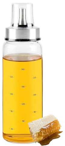 Hynorian Honigspender Glas 300 ml – Tropffreier Honigspender mit Deckel und tropffreiem Ausgießer – Honigglas Sirup Spender Süßstoffspender für Küche Frühstück Kaffee Bar Restaurant