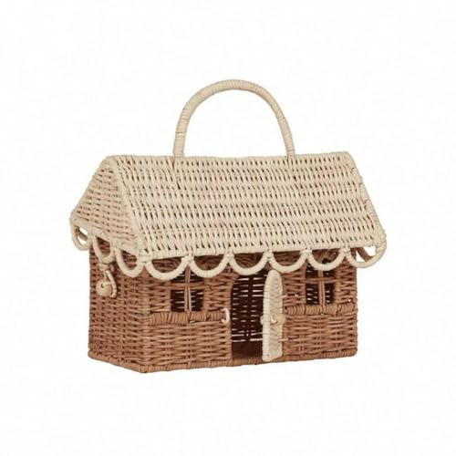 Fegtrtyoa Cesto A Forma di Casa in Rattan, Organizer per Mensole Intrecciato A Mano con Manico Pieghevole, Cestini Portaoggetti in Vimini per Il Raccolto