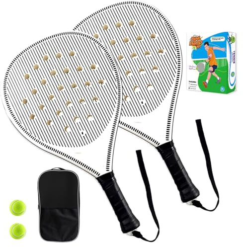 Padel Tennis Schläger – Komplettset für Anfänger – ABS-Rahmen mit Löcher-Netz für optimale Stoßdämpfung, mit 2 Schlägern, 2 Bällen & Tasche, In Weiß