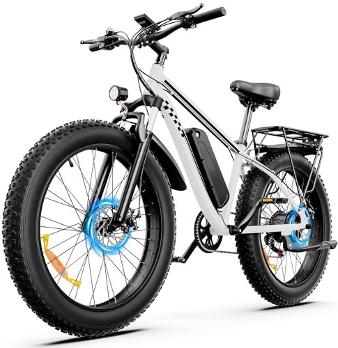 SUNTIBYE Electric Bike for Adults Peak 1500W Electric Bicycle 48V 15AH (720WH) Battery Electric Bike 26 Fat Tire Mountain 28mph 7 Speed Gears Ebike with UL 2849 Certified (White)