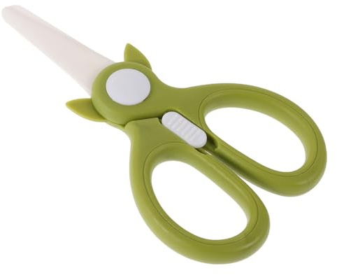 Luxshiny Tijeras de Cerámica para Alimentos Portátiles en Color Verde, Herramienta Multifuncional para Cortar Carne, Fideos y Verduras, Cortador Seguro para Bebés, Fácil Limpieza y Uso