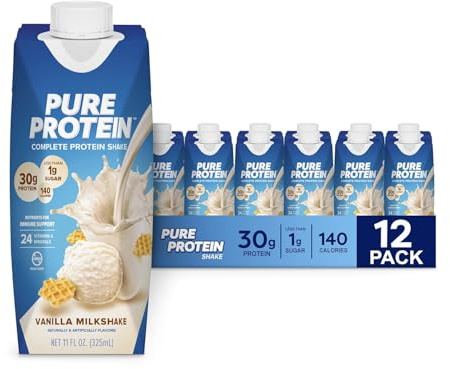 Puro Proteico Frullato, Bevanda Proteica a Basso Contenuto di Zuccheri con Vitamine e Minerali, Senza Glutine, Frullato alla Vaniglia, Confezione da 12 (325 ml)