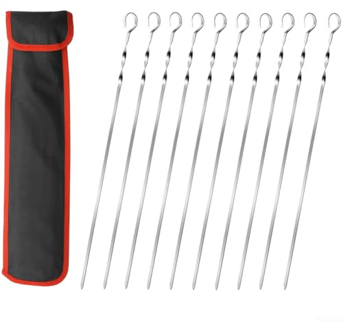 AugustknowU Pinchos de acero inoxidable para barbacoa, paquete de 8 o 10 unidades, perfil plano para asar pinchos reutilizables para cocinar al aire libre y uso de picnic (B)