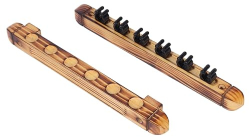 MFMEXUL Billiard Queue Halter Billard Queue Wandhalter mit 6 Ablagen Holzständer Zubehör Langlebig Zur Wandmontage für Billardräume Snookersäle Vereine Freize, Graue Holzfarbe