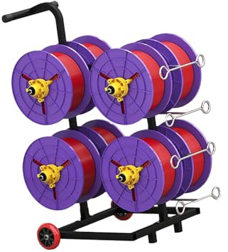 Industrial Heavy Duty Wire Spool Rack with Wheels, Portable Multi-Reel Cable Distributor for Workshop & Construction Site, 4 Reel Capacity, Easy Mobility & Storage Space Saver