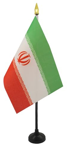 AZ FLAG - Iran Table Flag 4'' x 6'' - Iranian Mini Desk Flag 100% Polyester 15 x 10 cm - Office Mini Banner with 10'' Pole - Golden Spear