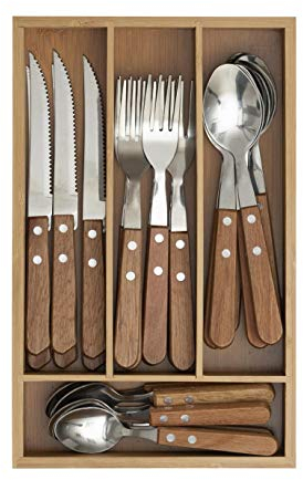 Secret de gourmet - Ménagère en INOX 24 Pièces avec Range-Couverts en Bois Collection Cadence