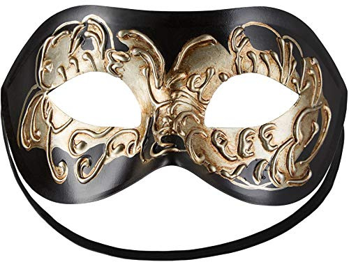 dressforfun 900882 Venezianische Maske für Damen und Herren, Augenmaske mit Verzierung für Maskenball Fasching Karneval Halloween Maskerade Party - diverse Farben - (schwarz | Nr. 303532)