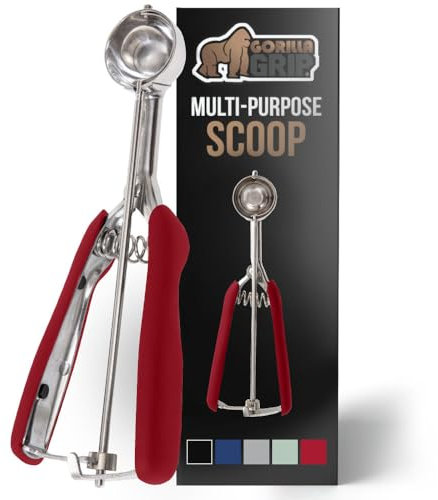 GORILLA GRIP BPA-Free 304 Stainless Steel Cookie Scoop, 1 TBSP Scooper #60, Soft Grip Handle, Easy Food Release, Create Even Portions, Multipurpose Kitchen Melon Baller, Meatball Spring Scoops, Red