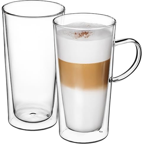KADAX Lot de 2 Verres à double paroi, set, 380ml, verres thermiques en verre borosilicaté, verres à boire pour thé, café, cappuccino, eau, thé glacé, verres à café, verres à thé à effet fl